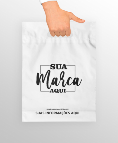500 Sacolas Plástica c/ Alça Vazada Personalizadas GG - 40 x 50 cm