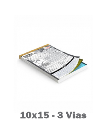 10 Talões A6 - 10 x 15 cm - 3 Vias 25x3 - Autocopiativo