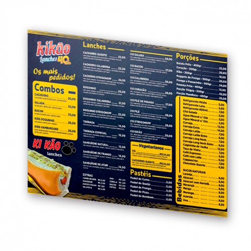 Cardápio A3 em PVC