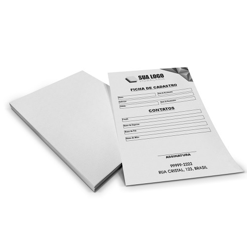 500 Fichas A4 - 21x30 cm - Papel Offset 180g - 1/0 Frente (Preto e Branco)